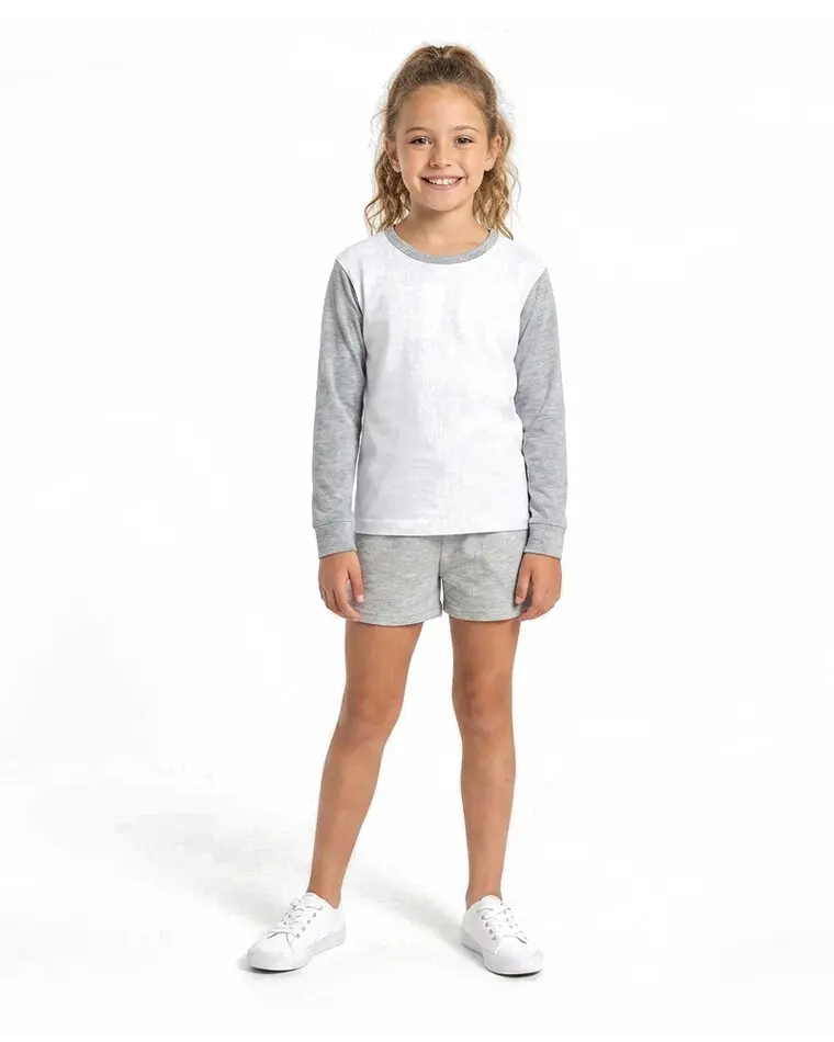 ART.9312 REMERA NIÑO POLYESTER M/LARGA LISA COMBINADA MELANGE ( FRENTE BCO. )